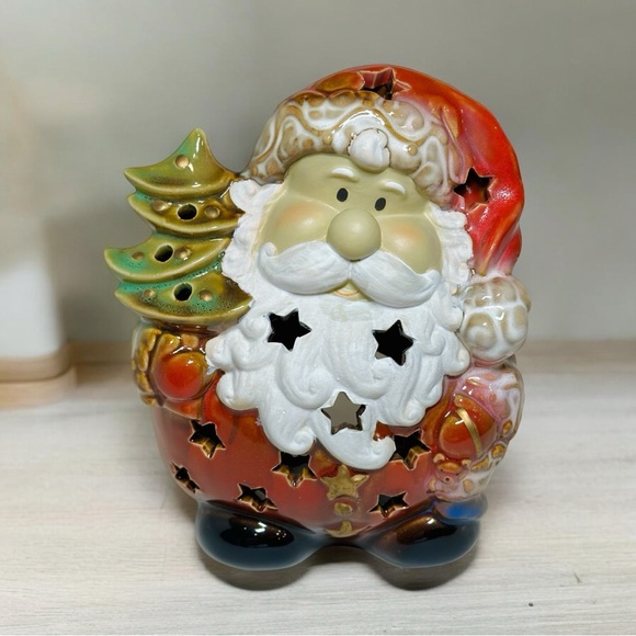 NWOT - Santa Tea Light Candle Holder with Stars and Christmas tree ~ 7" Tall - Picture 11 of 13